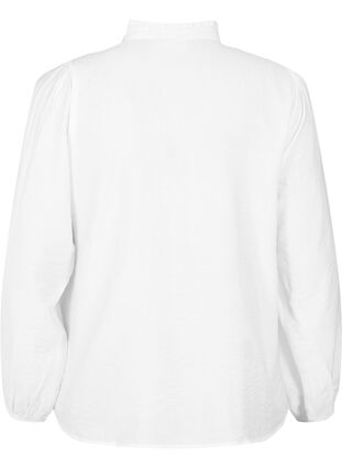 Skjortblus i viskos med volangkrage, Bright White, Packshot image number 1