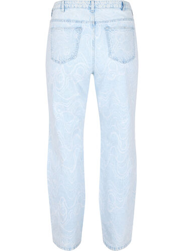 Ankellånga Millie mom jeans med tryck, Light blue denim, Packshot image number 1
