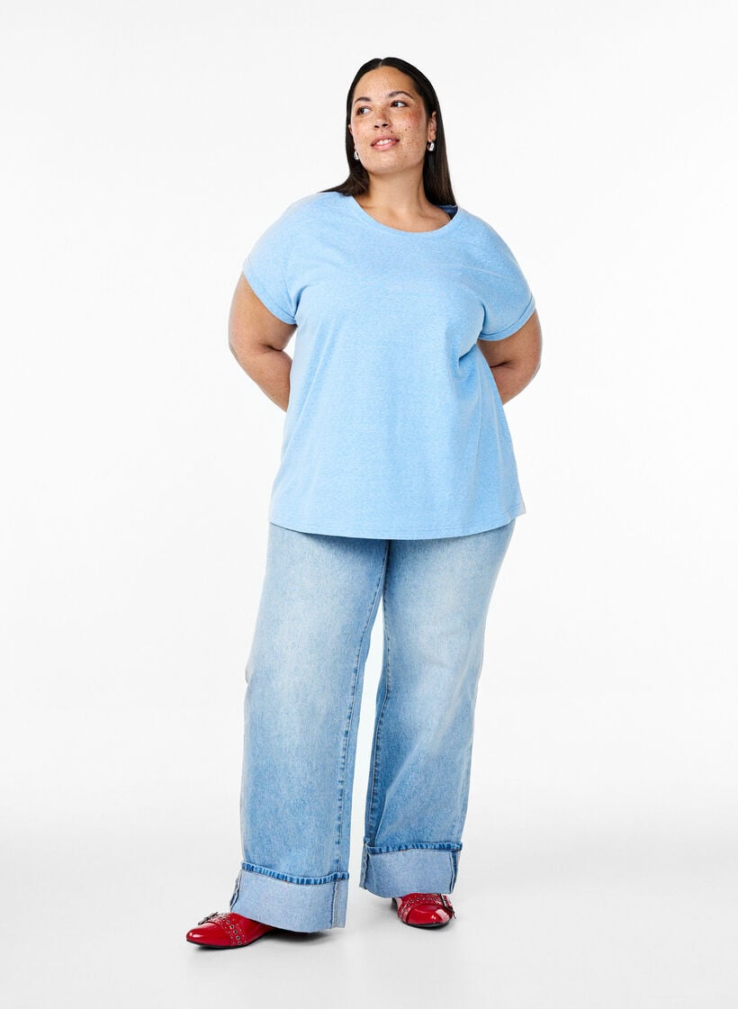 Melerad t-shirt med korta &auml;rmar, Bl&aring;, Model