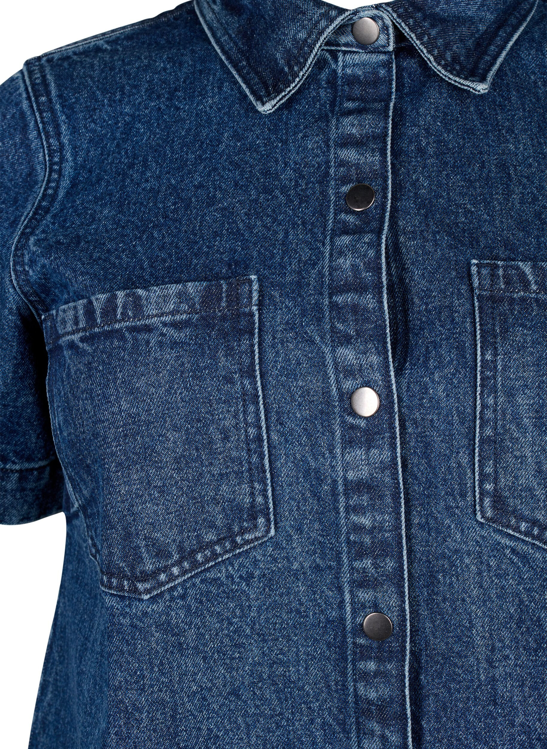 Zizzi L&aring;ng jeansskjorta med korta &auml;rmar, Blue Denim, Packshot image number 2