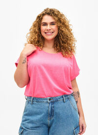 Neonfärgad bomulls t-shirt, Neon pink, Model