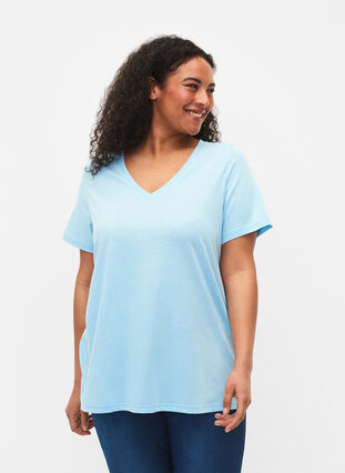 Kortärmad t-shirt med v-hals, Sky Blue, Model image number 0