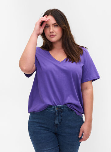 T-shirt i ekologisk bomull med v-ringning, Ultra Violet, Model image number 0