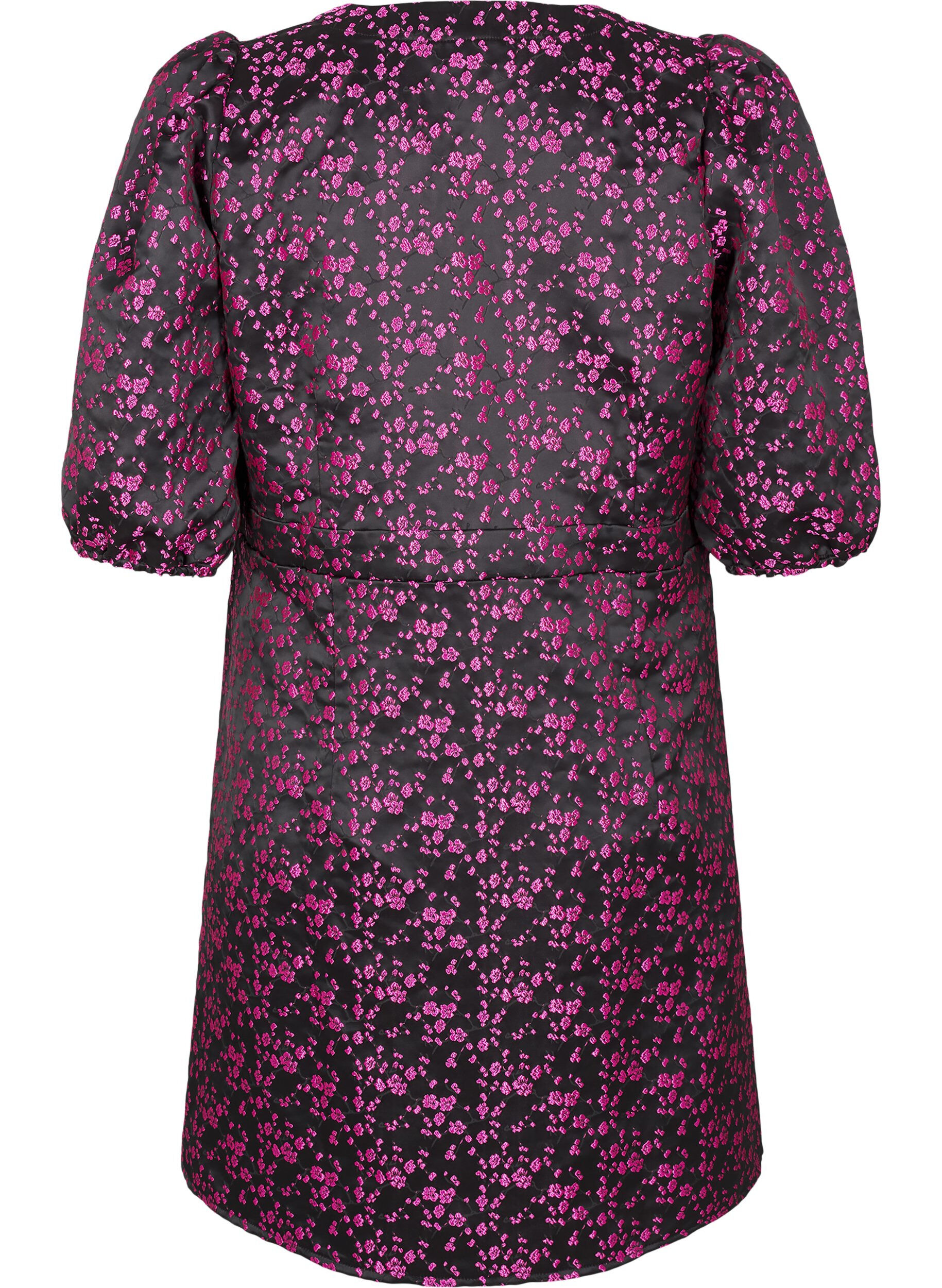 Zizzi Kn&auml;l&aring;ng kl&auml;nning med broderade blommor, Black Pink Flower, Packshot image number 1
