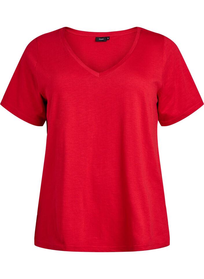 Kort&auml;rmad enkel t-shirt med v-ringning, R&ouml;d, Packshot image number 0