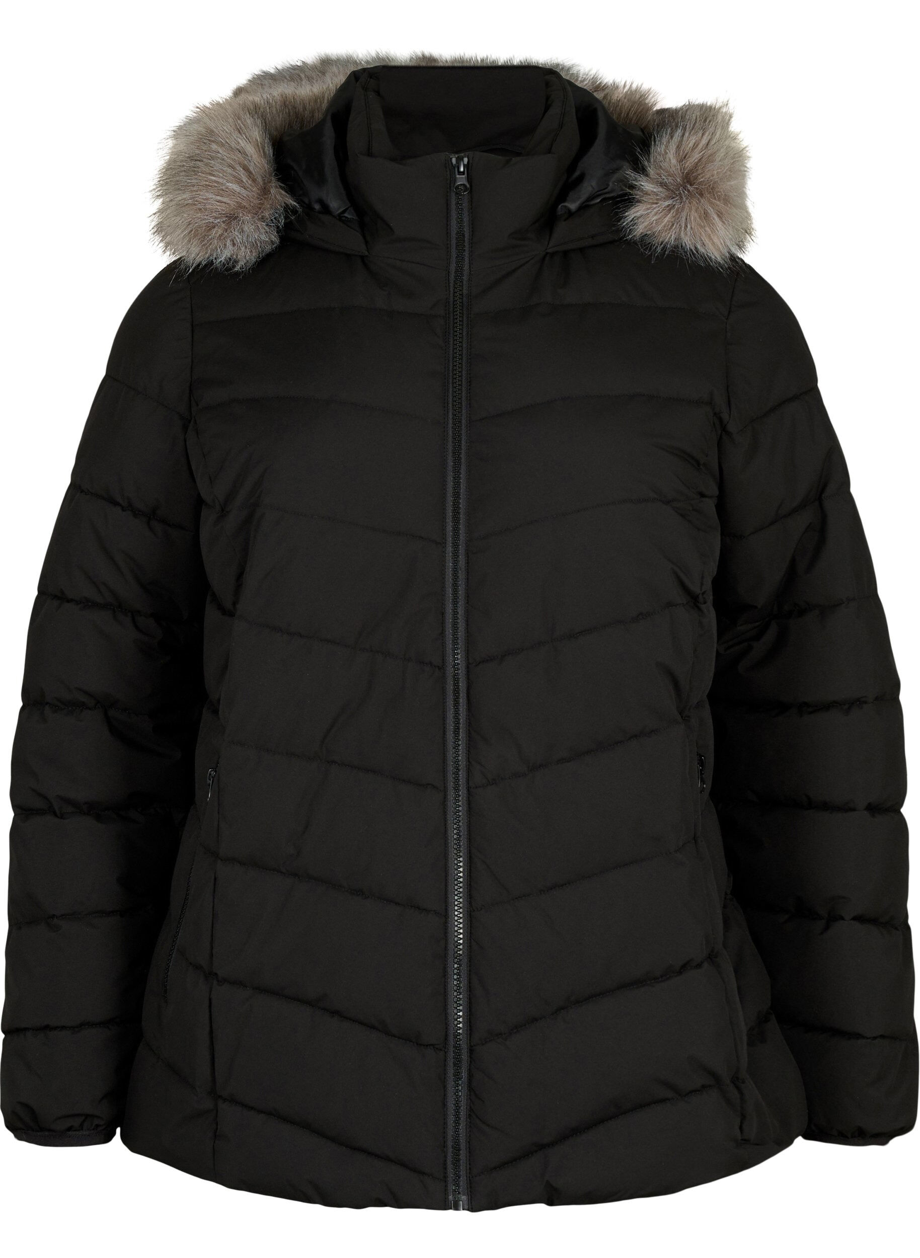 ZizziKort pufferjacka med huva, Svart, Packshot image number 0