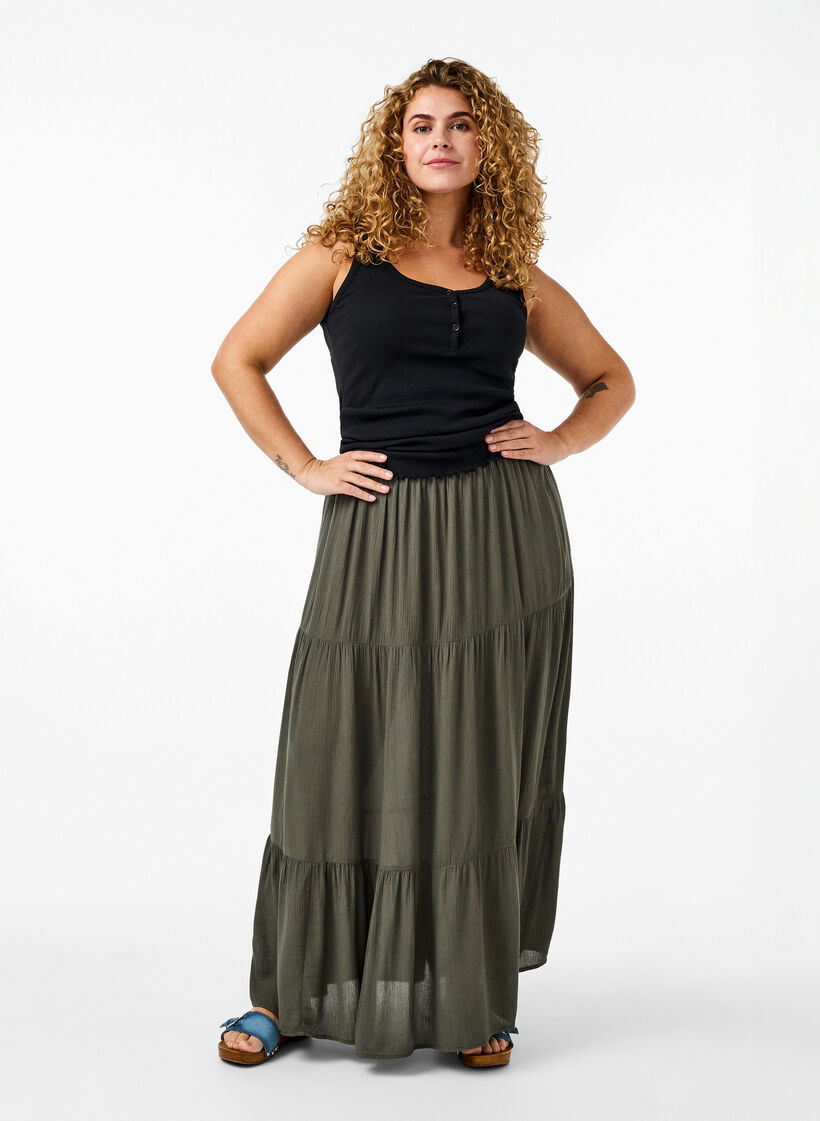 Ribbat linne med knappar, Black, Model image number 1