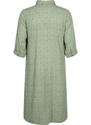 Prickig skjortklänning med 3/4 ärmar och slits, Seagrass Dot, Packshot image number 1