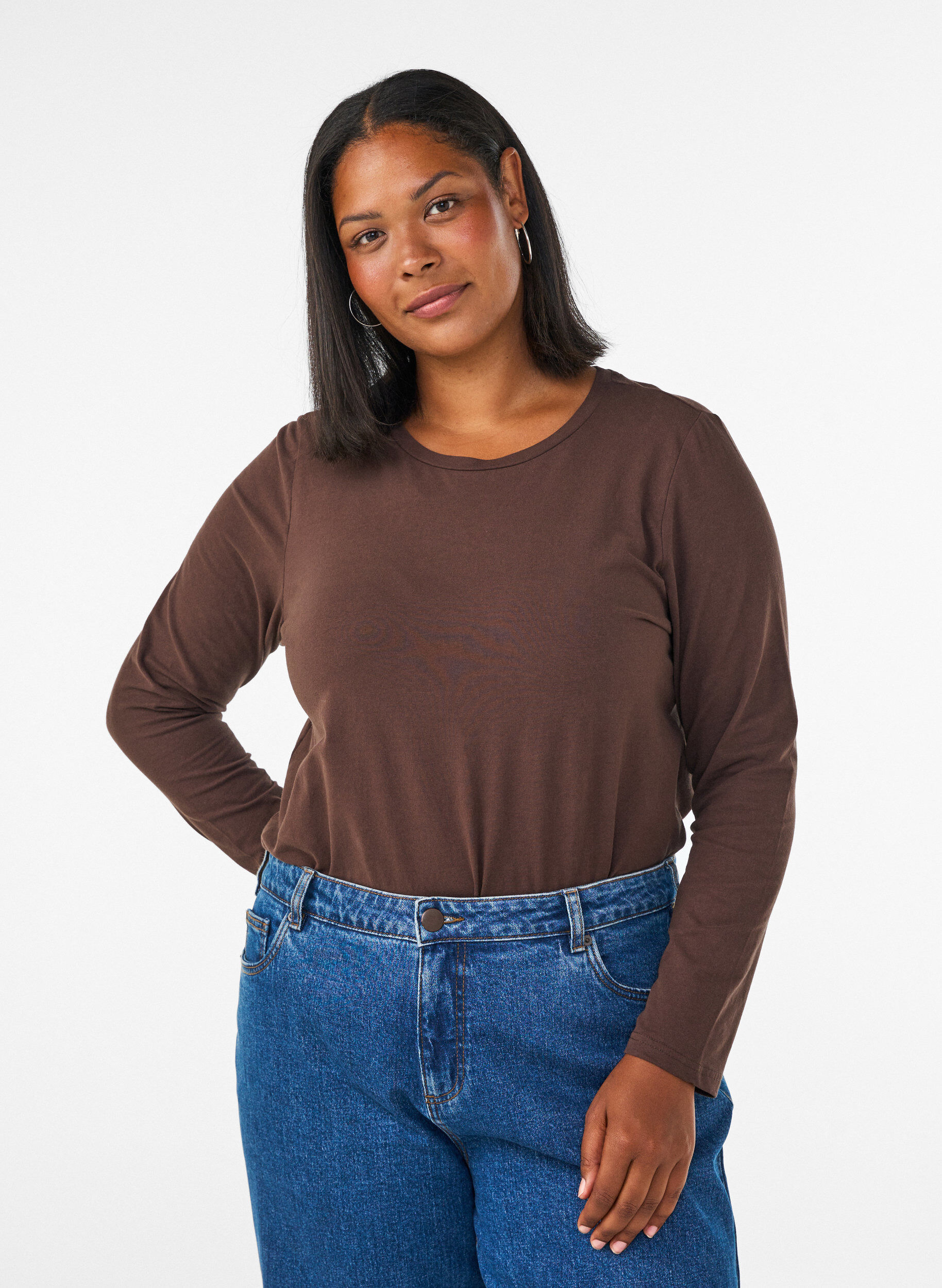 Baslinne i jersey med l&aring;nga &auml;rmar, Brun, Model