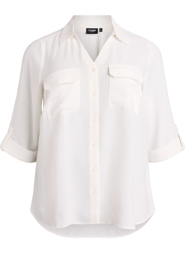 FLASH - Skjorta med bröstfickor och 3/4-ärmar, Vanilla, Packshot image number 0