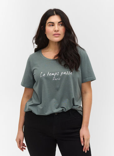 Kortärmad bomulls t-shirt med tryck, Sea Pine W. Silver, Model image number 0