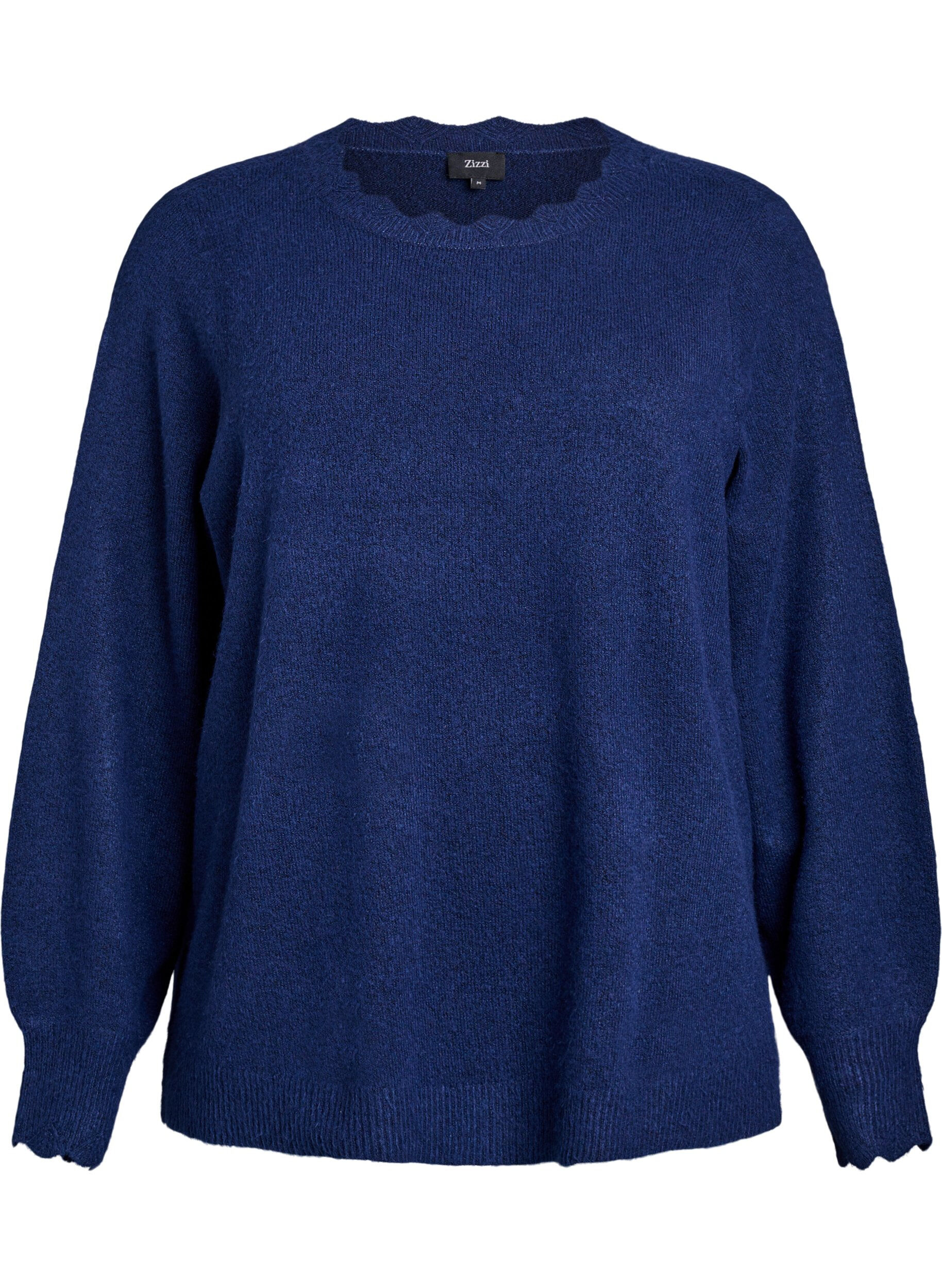 ZizziStickad blus med v&aring;giga kanter, Bl&aring;, Packshot image number 0