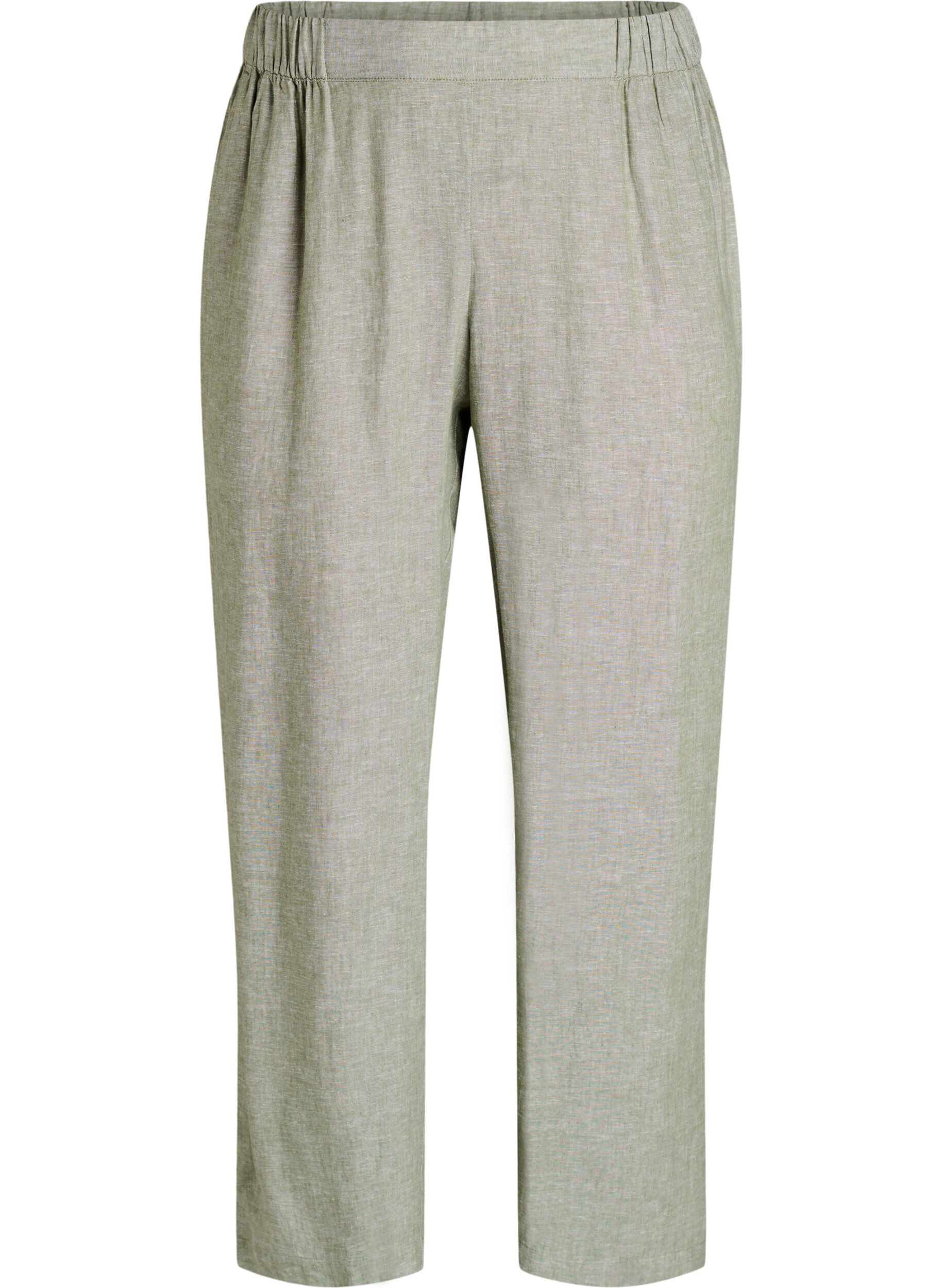 Zizzi L&ouml;sa byxor i linne och viskos, Gr&ouml;n, Packshot image number 0