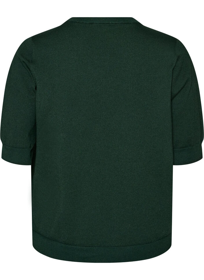 Finstickad blus med korta &auml;rmar, Gr&ouml;n, Packshot image number 1
