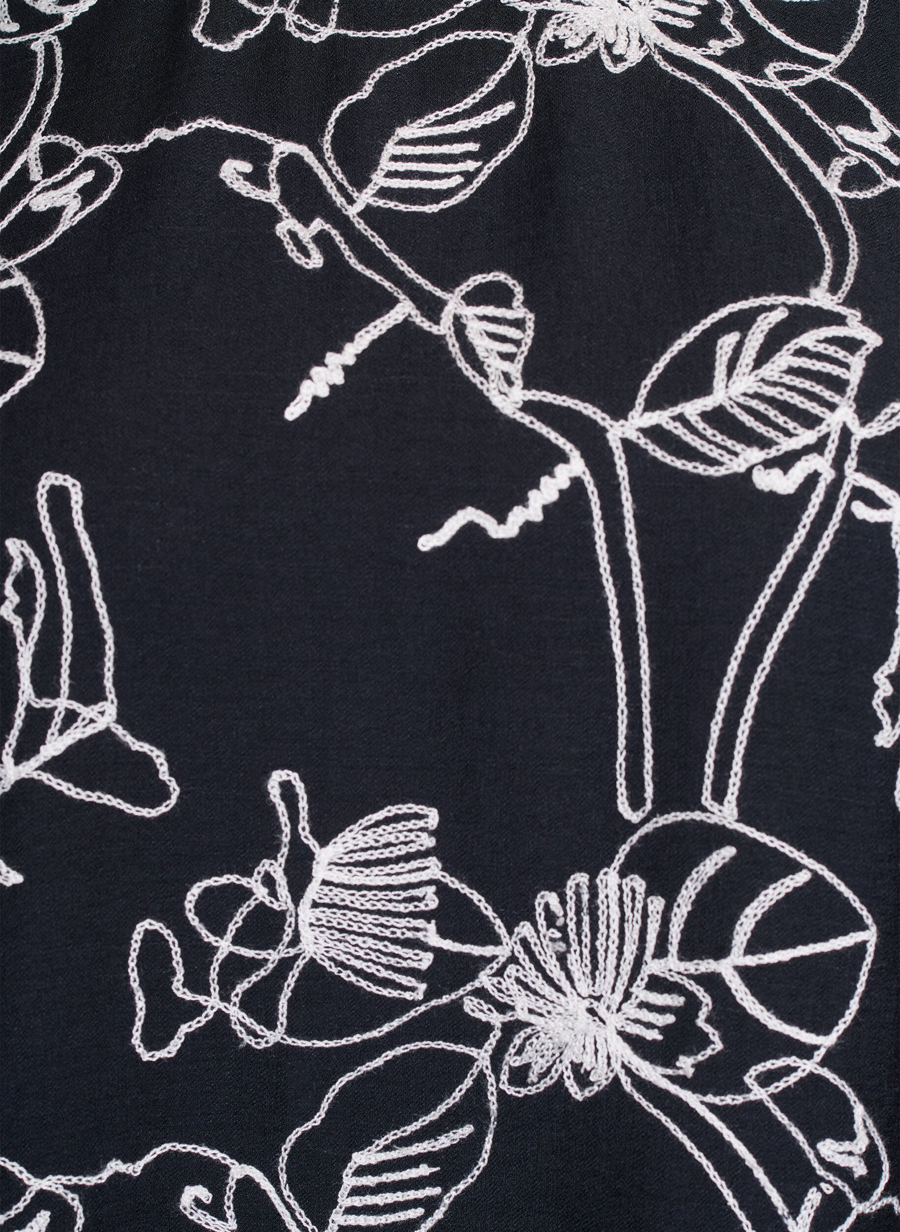 ZizziKort&auml;rmad blus med broderat m&ouml;nster, Svart, Packshot image number 2