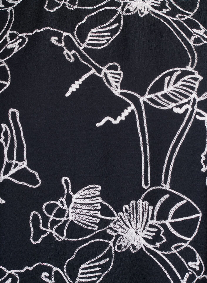 Kort&auml;rmad blus med broderat m&ouml;nster, Svart, Packshot image number 2