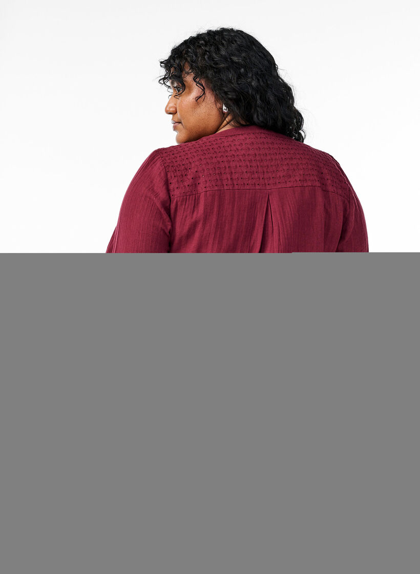 Tunika i bomullsmuslin med broderie anglaise, Mörk Bordeaux, Model image number 2