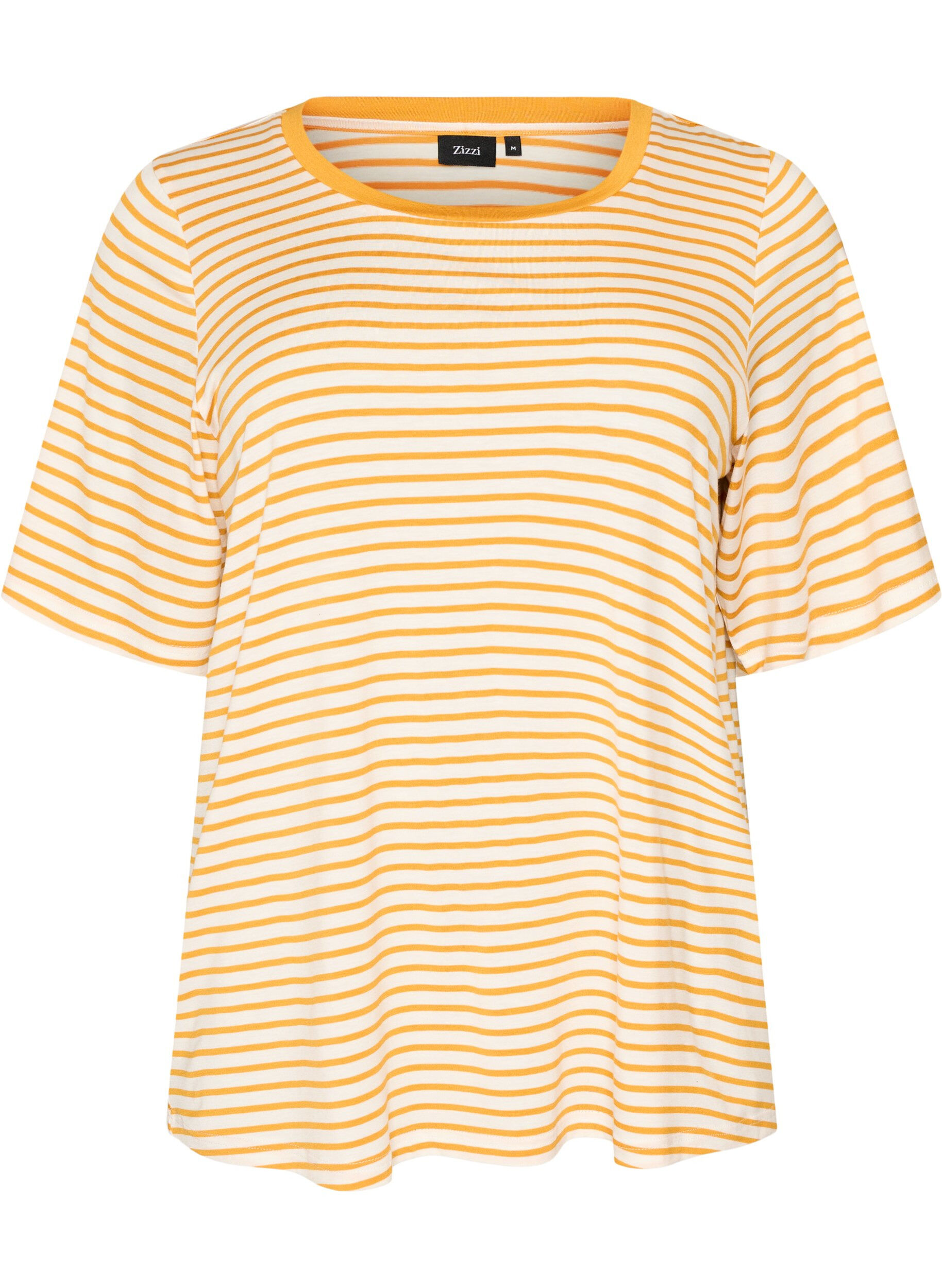 ZizziT-shirt i TENCEL&trade; Lyocell med r&auml;nder, Gul, Packshot image number 0