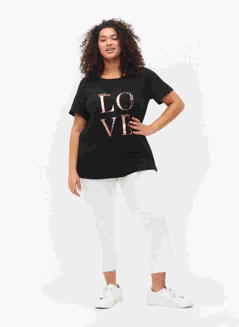 T-shirt i bomull med tryck, Black W. Love , Model image number 3