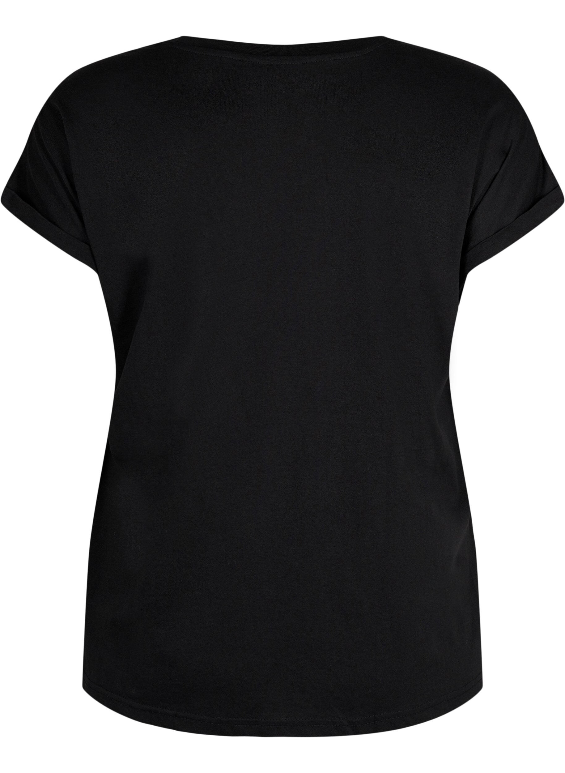 ZizziKort&auml;rmad t-shirt i bomullsmix, Svart, Packshot image number 1