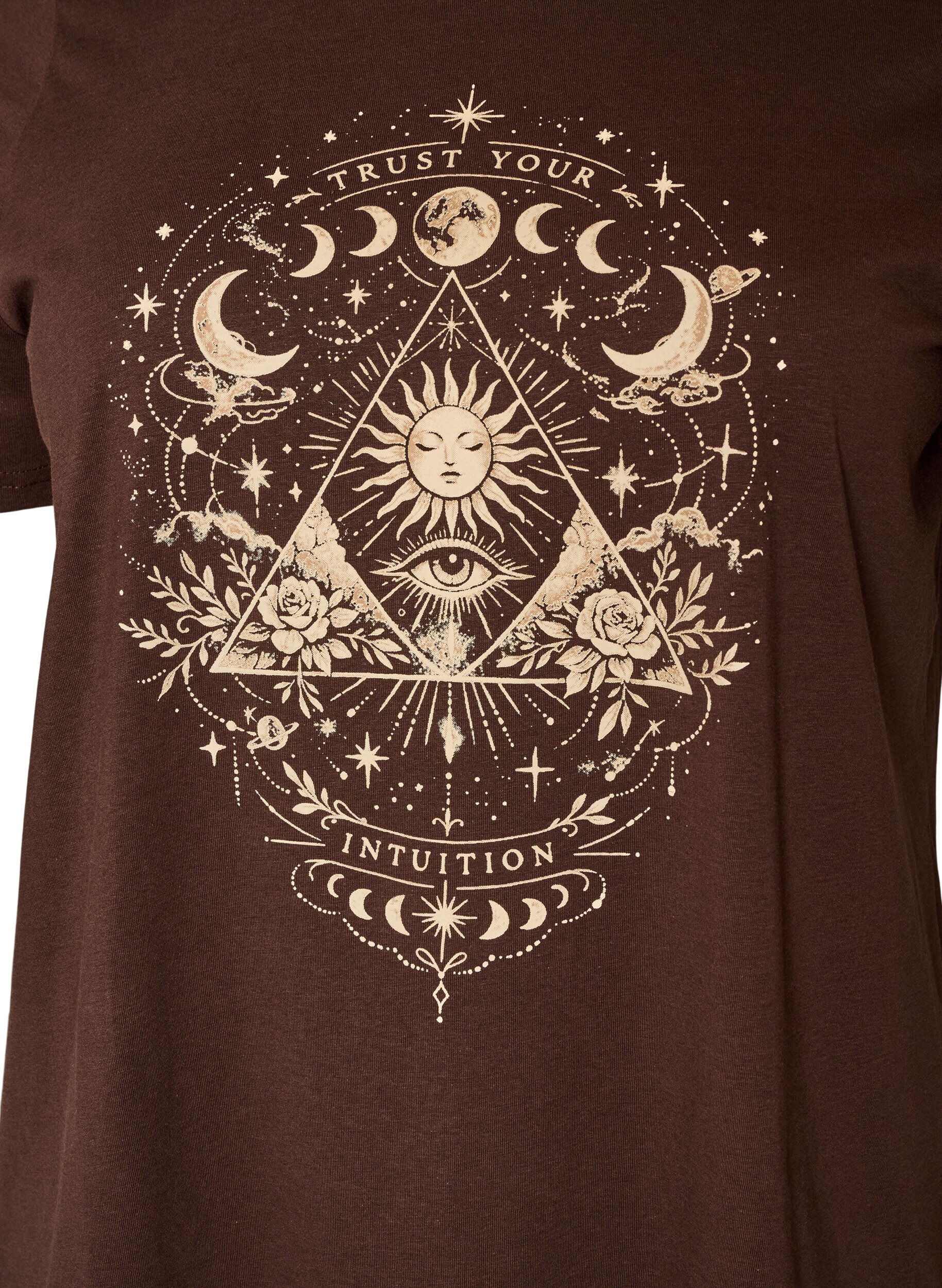 ZizziT-shirt i bomull med tryck framtill, Brun, Packshot image number 2