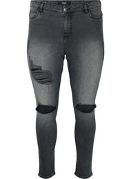 Kroppsnära jeans med slitdetaljer, Grey Denim