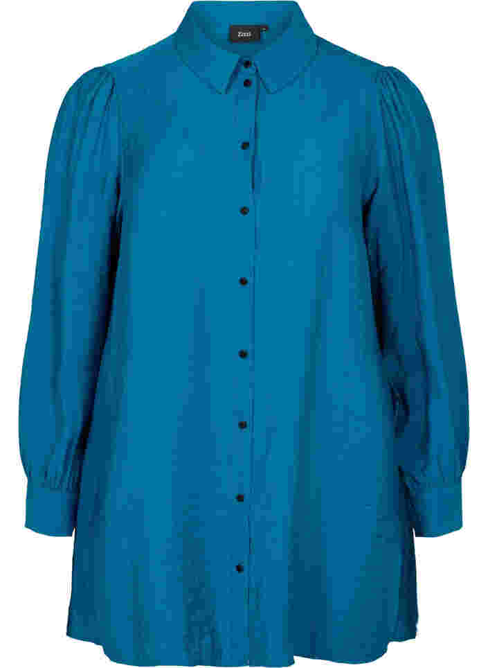 Lång enfärgad skjorta i viskosblandning, Moroccan Blue