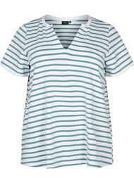 Bomulls t-shirt med ränder och v-ringning, B.White/SeaP.Stripes