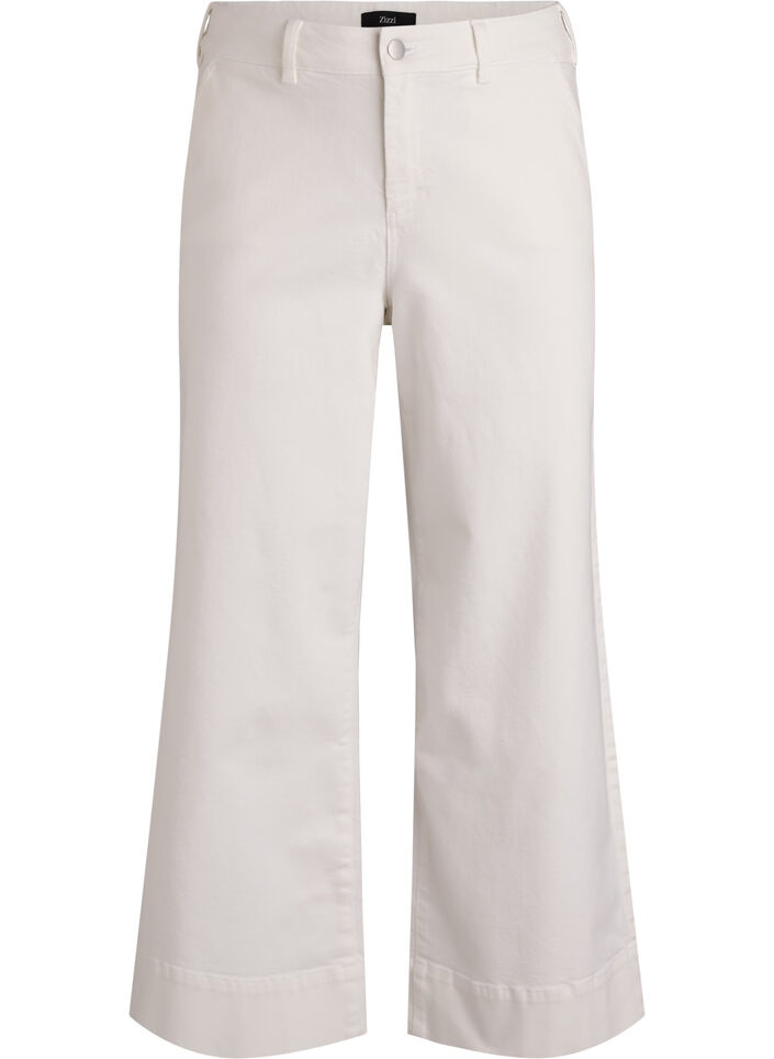 Myra jeans med h&ouml;g midja och bred passform, Vit, Packshot image number 0