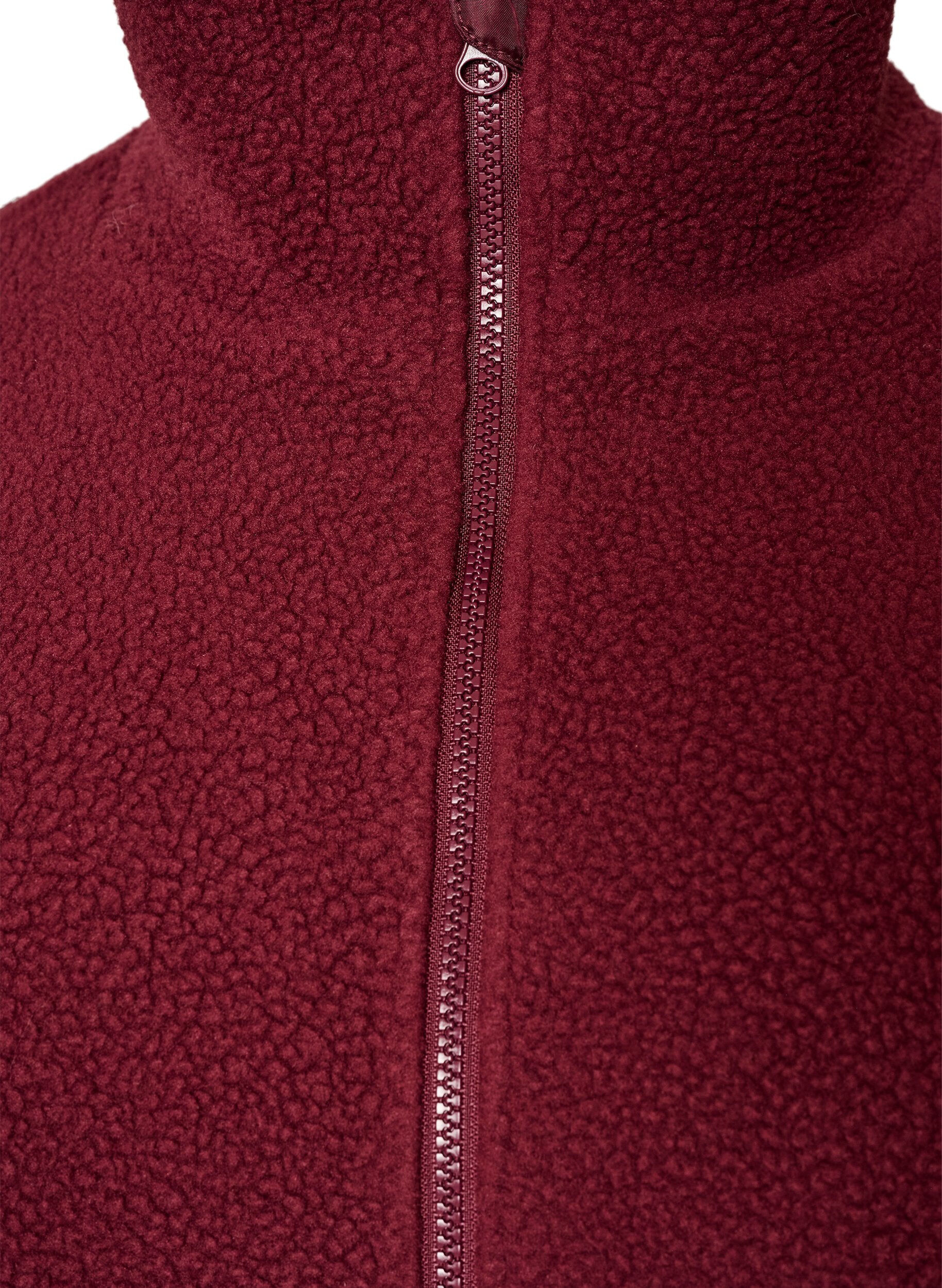 ZizziJacka i teddy med kant i broderie anglaise och h&ouml;g krage, R&ouml;d, Packshot image number 2