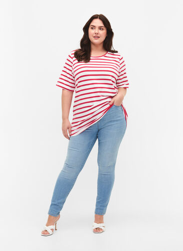 Randig t-shirt i bomull, Bright Rose Stripes, Model image number 2