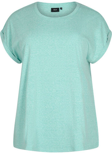 Melerad t-shirt med korta ärmar, Turquoise Mél, Packshot image number 0