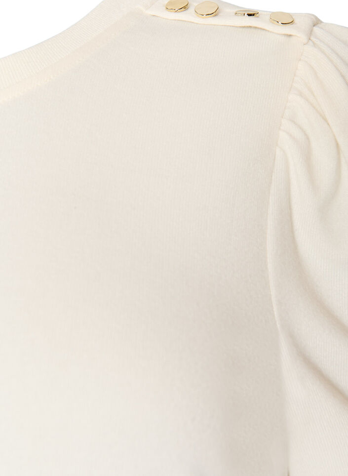 Blus med knappdetalj och korta puff&auml;rmar, Beige, Packshot image number 2