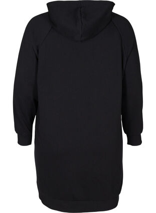 Lång sweatshirt med huva och tryck, Black, Packshot image number 1