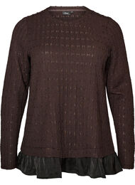 Strukturerad blus med volangkant, Brun