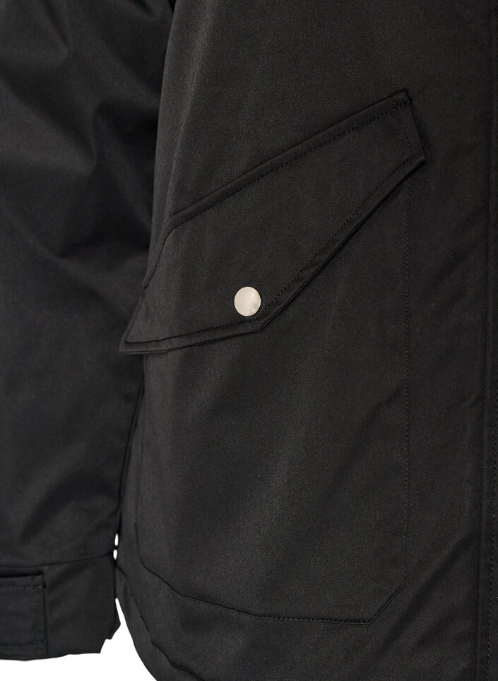 Vadderad parkas med avtagbar huva, Svart, Packshot image number 3