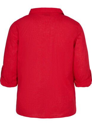 Blus med 3/4-ärmar och knappar, Chinese Red, Packshot image number 1