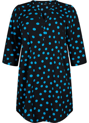 Blommönstrad tunika med trekvartsärmar, Black Blue Dot, Packshot image number 0