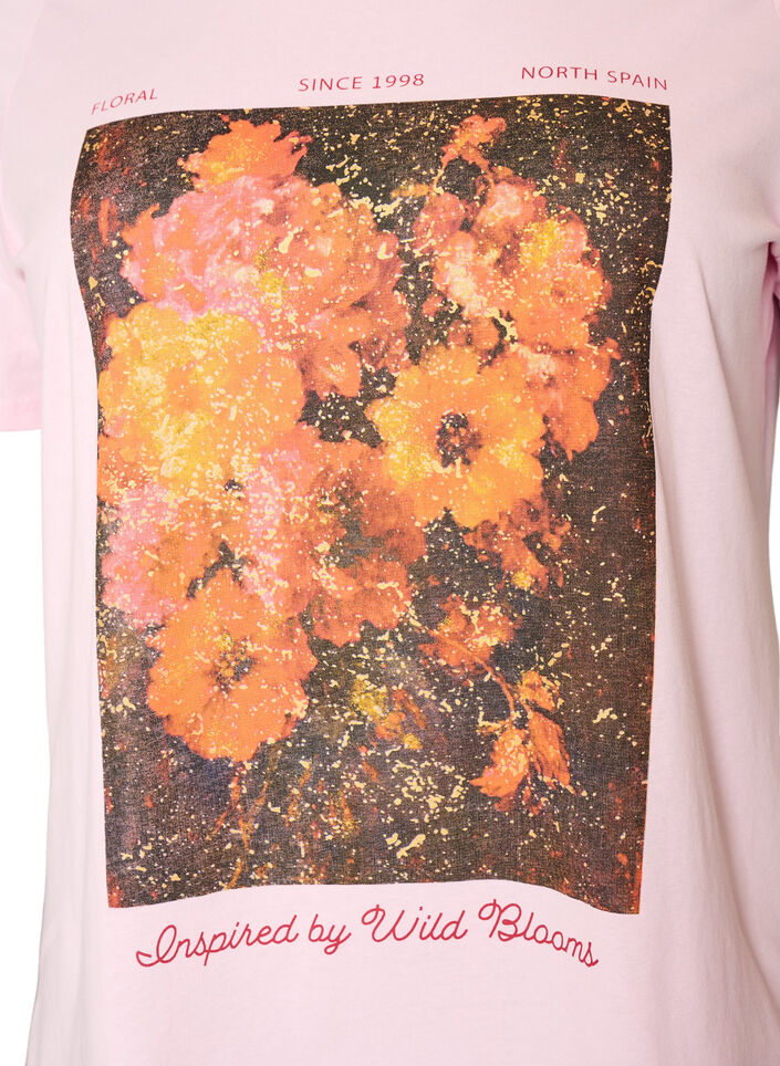T-shirt i bomull med tryck framtill, Rosa, Packshot image number 2