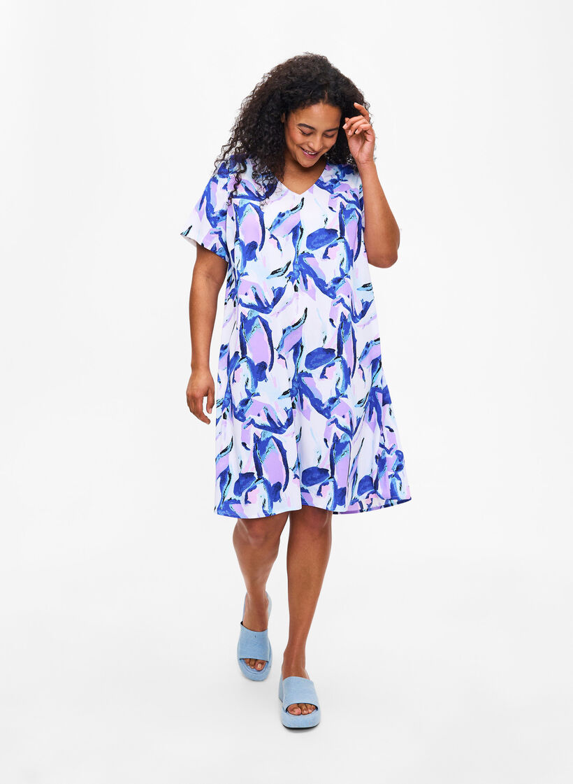 FLASH - V-ringad klänning med tryck, Snow White Flower, Model image number 2