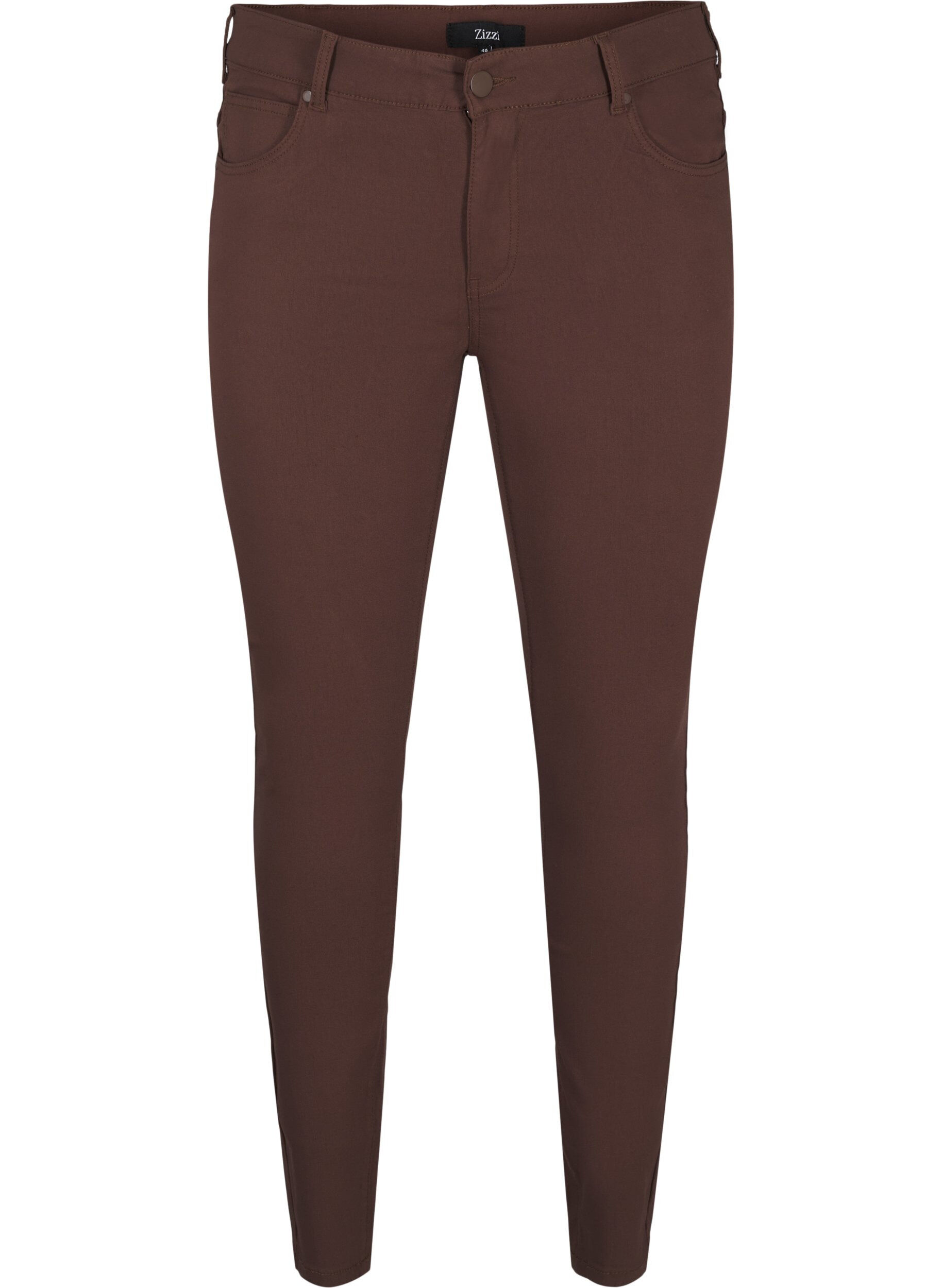 Zizzi Slim fit byxor med fickor, Brun, Packshot image number 0