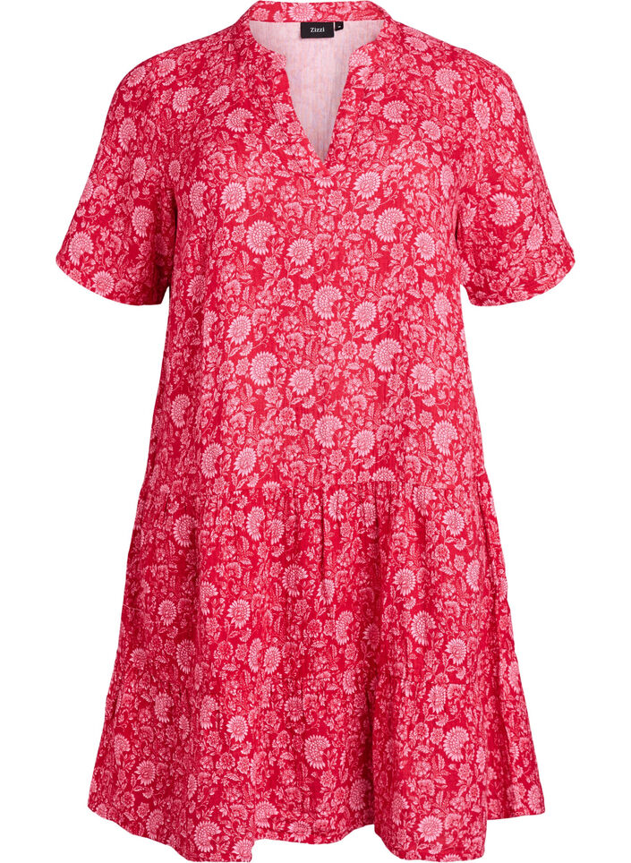 Kort a-linjeformad kl&auml;nning i bomullsmuslin, R&ouml;d, Packshot image number 0