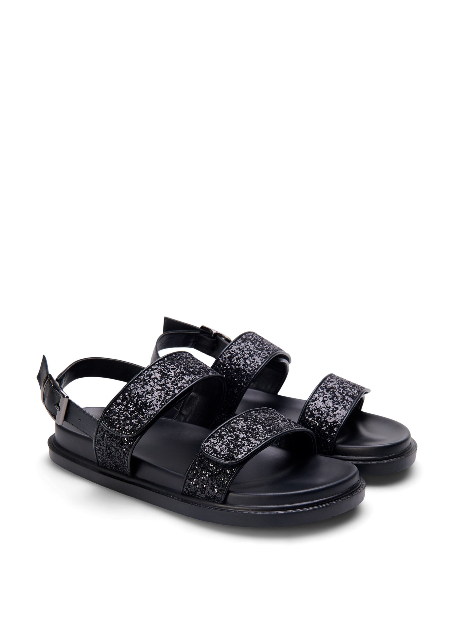 Zizzi Wide fit - Glittersandal med kardborrekn&auml;ppning, Svart, Packshot image number 1