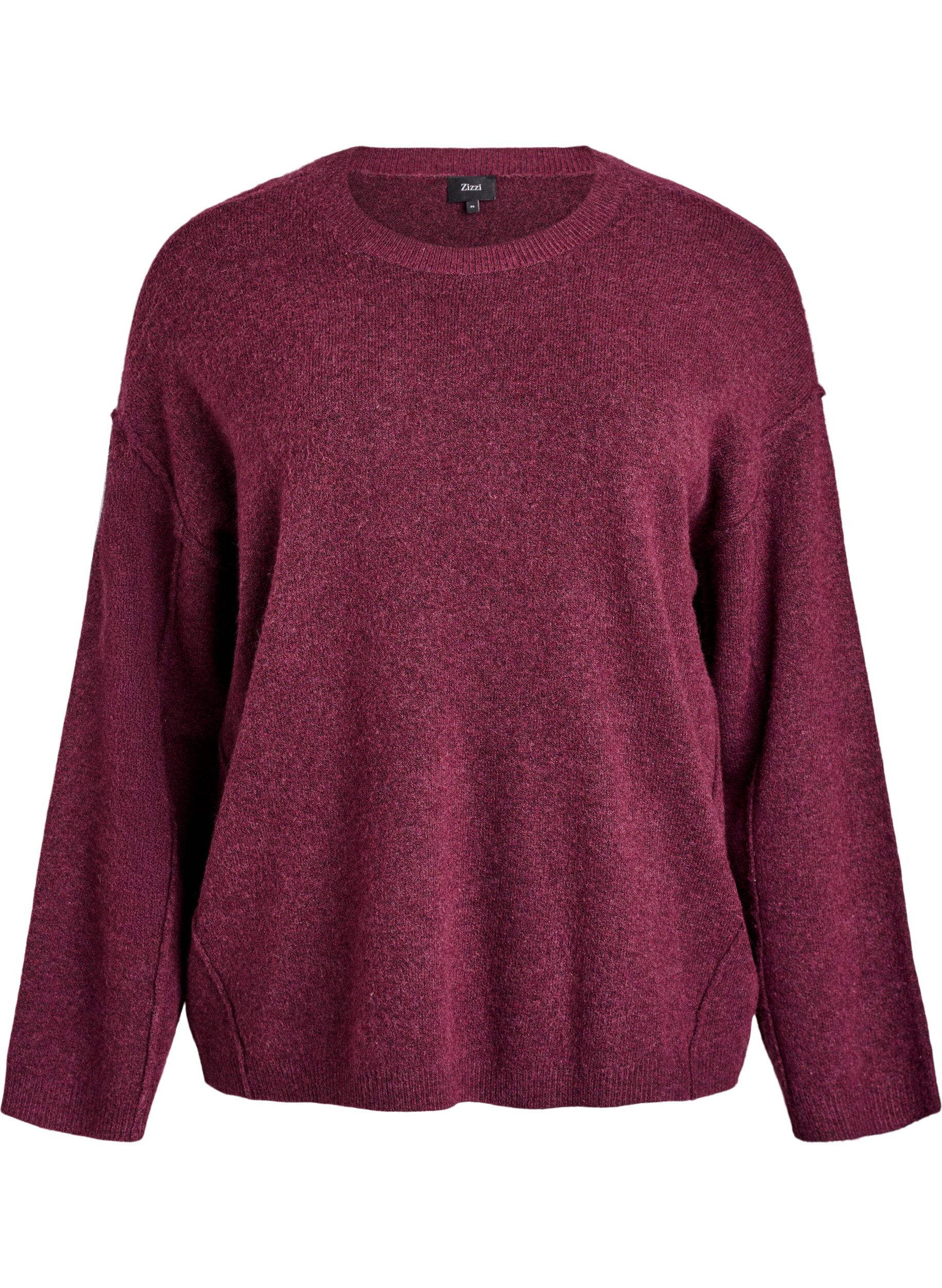 ZizziL&ouml;st stickad tr&ouml;ja med framtr&auml;dande s&ouml;mmar, M&ouml;rk Bordeaux, Packshot image number 0