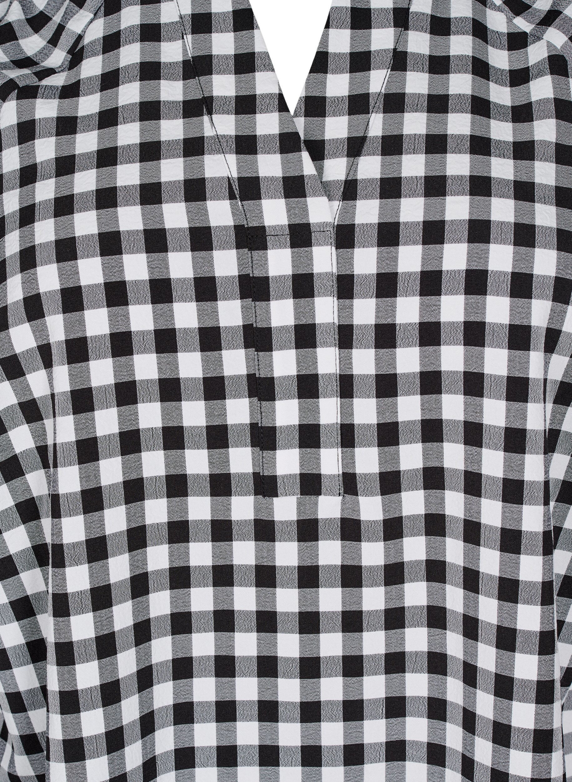 Zizzi Rutig tunika med V-ringning, Black/W. Gingham, Packshot image number 2