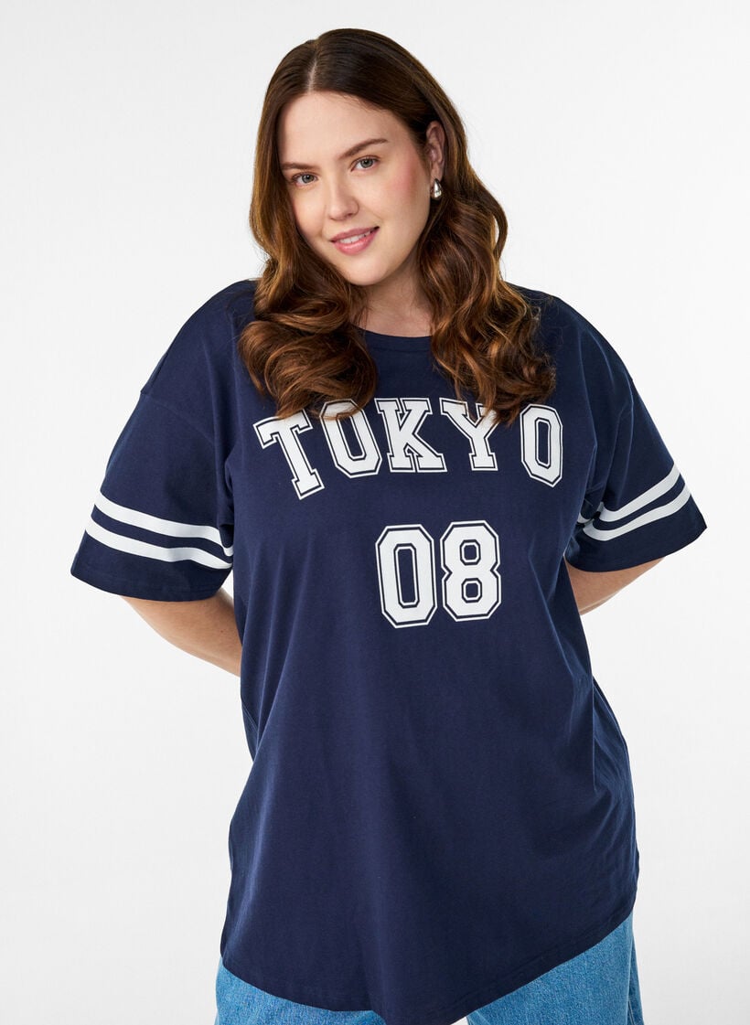 Sportig oversized college-t-shirt, Bl&aring;, Model image number 3
