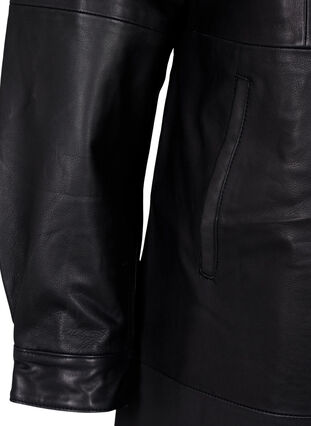 Läderklänning med långa ärmar och knäppning, Black, Packshot image number 3