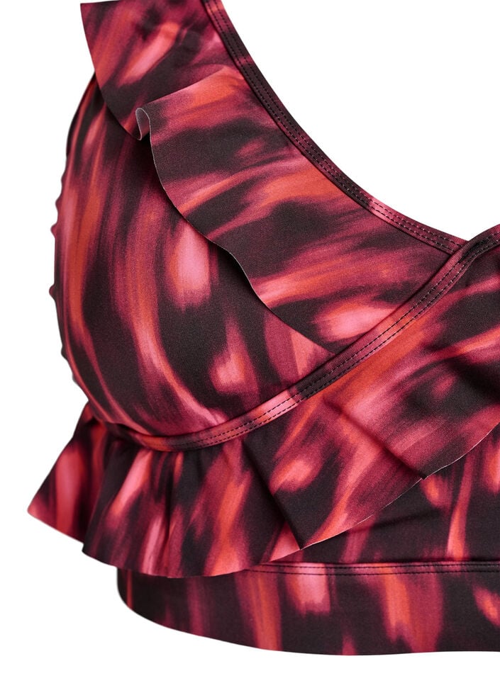 Bikinitopp med m&ouml;nster och volangdetaljer, Rosa, Packshot