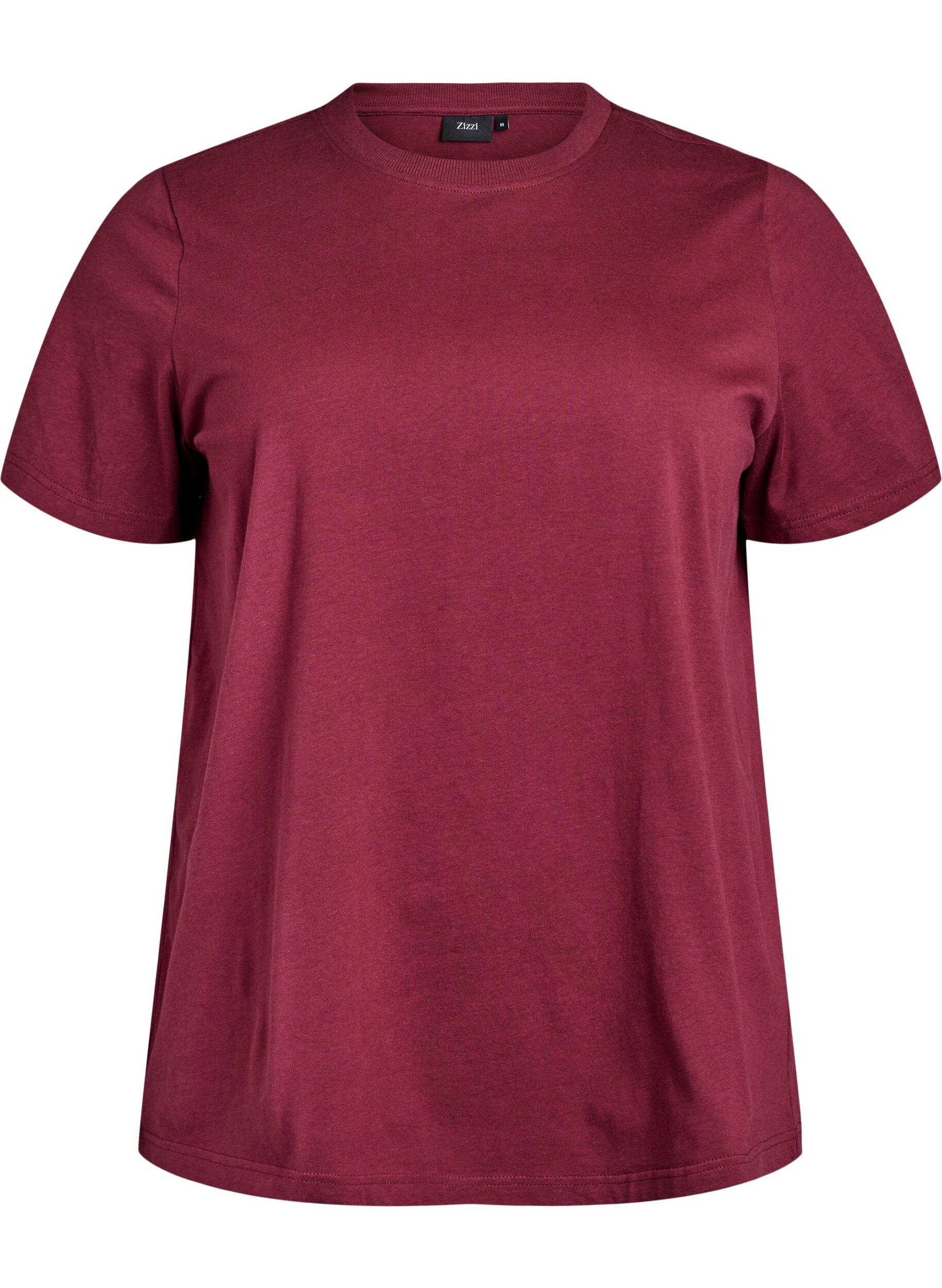 Zizzi Enkel t-shirt i bomull med rund halsringning, M&ouml;rk Bordeaux, Packshot image number 0