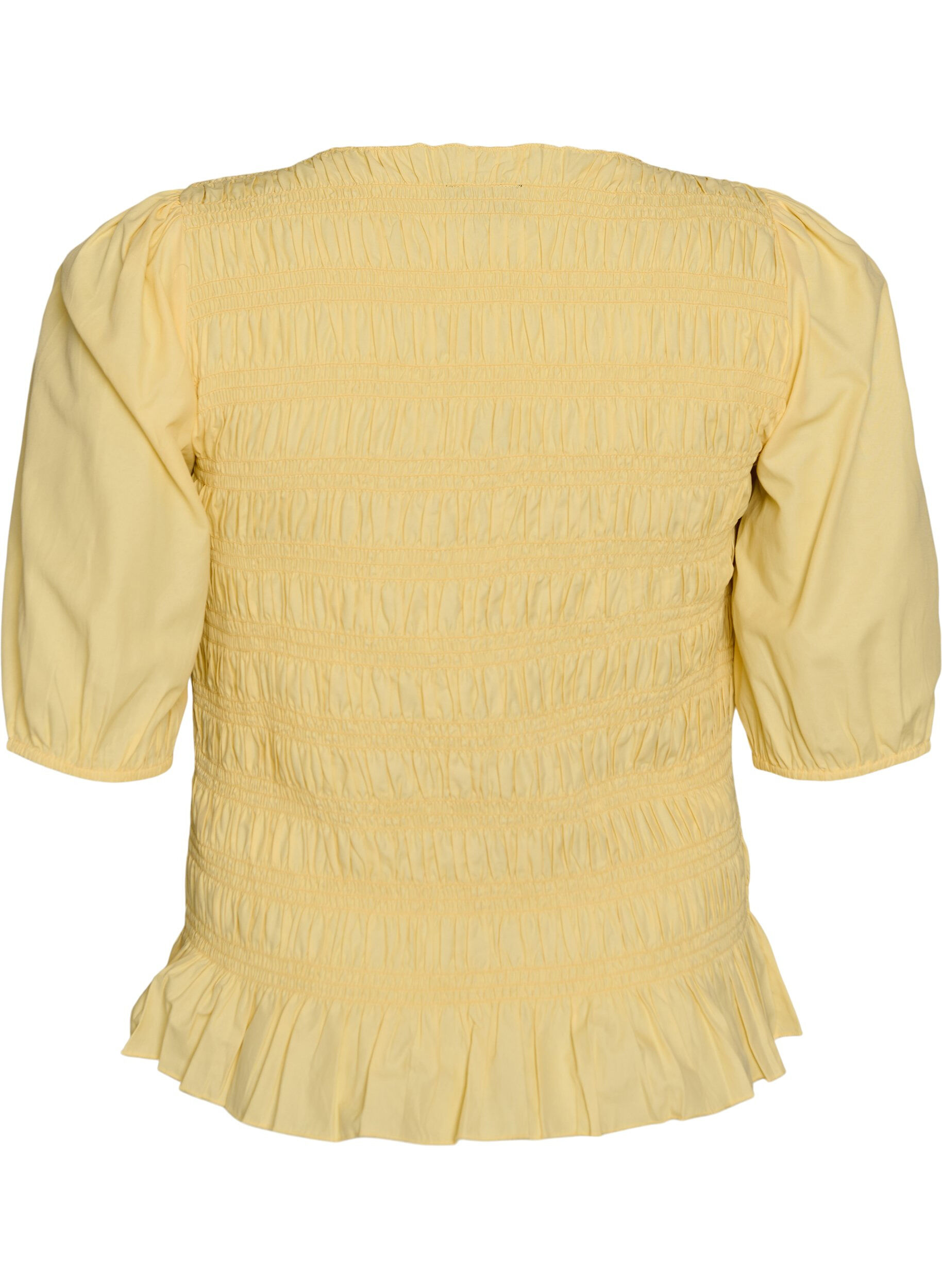 ZizziSmockblus med volangkant och b&aring;tringning, Gul, Packshot image number 1